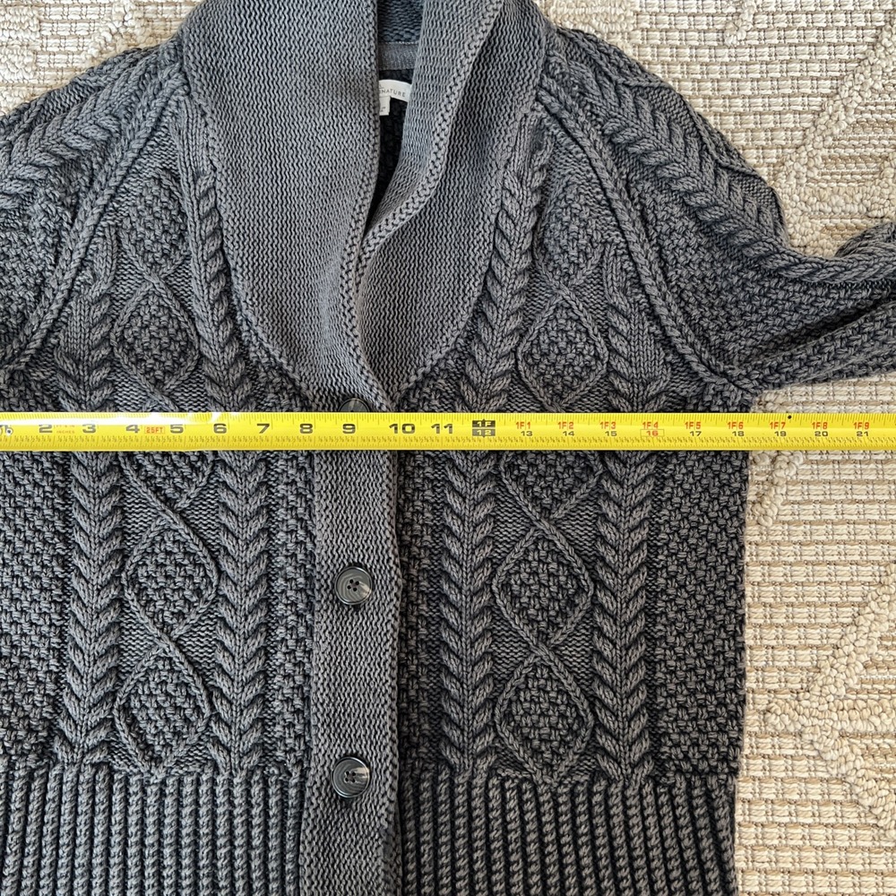 L.L. Bean Signature Heavy Cable Knit Shawl Fisherman Gray Women's Med Sweater - Picture 9 of 9